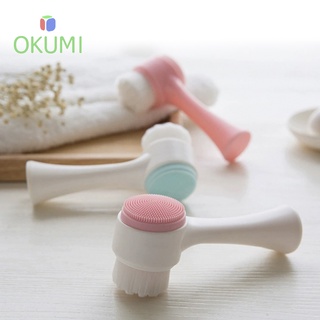 OKUMI_SHOP แปรงล้างหน้า ที่ล้างเครื่องสำอาง หัวแปรง2ด้าน ขนนุ่ม