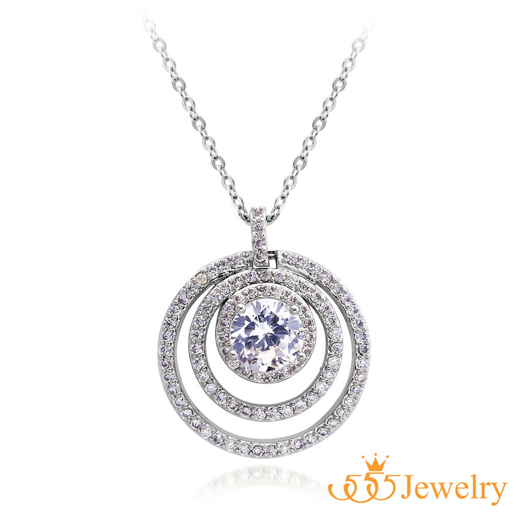 555jewelry จี้พร้อมสร้อย วงกลมซ้อนกัน ประดับเพชร CZ รุ่น MNC-BN031 - จี้ห้อยคอ จี้สร้อยคอ จี้สร้อยคอ