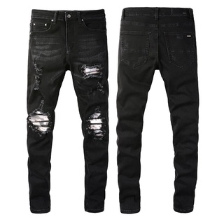 Amiri MX1 Black stitching leather slim-fit feet tide brand motorcycle jeans men Slim Fit Jean 849 waist size 40 inches