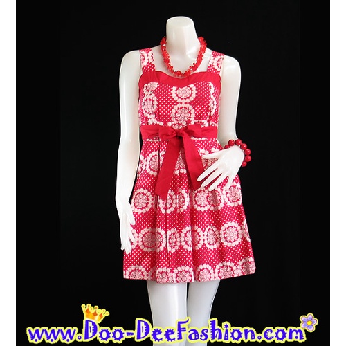 ชุดลายดอก-585 ชุดลายดอก,ชุดย้อนยุค,เดรสลายดอก,ชุดทองกวาว,มนต์รักลูกทุ่ง,ธีมงานวัด,เดรสทองกวาว (อกไม่