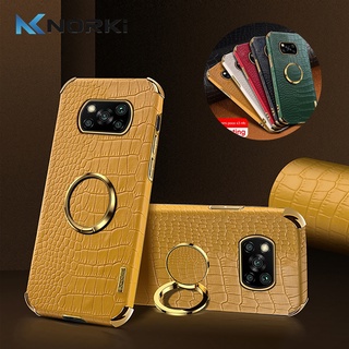 เคสโทรศัพท์หนังจระเข้ แบบนิ่ม กันกระแทก พร้อมแหวนขาตั้งแม่เหล็ก สําหรับ Xiaomi Poco X5 X3 Pro X3NFC M3 F3 F4 M5 M3Pro M4Pro C40