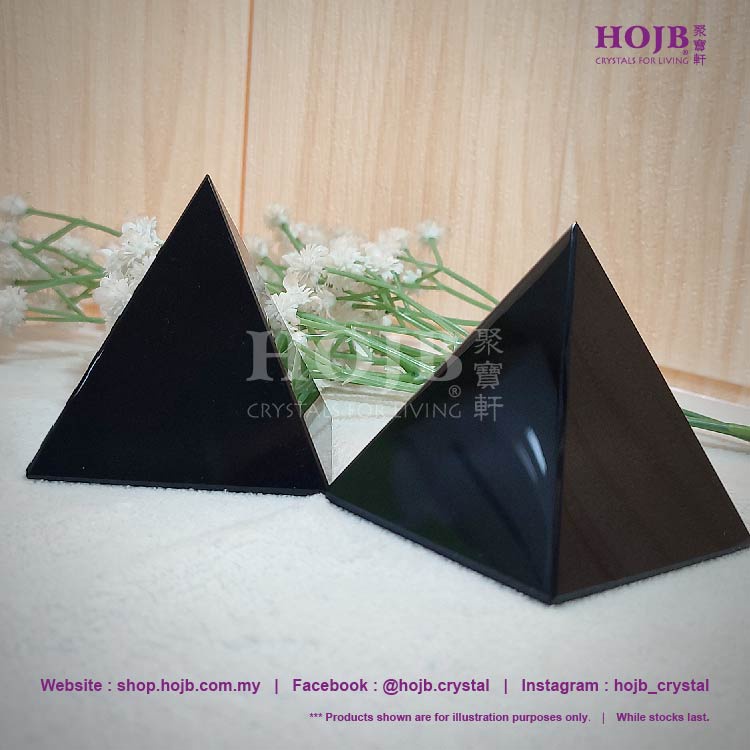 HOJB ธรรมชาติสีดํา Obsidian Pyramid Feng Shui เครื่องประดับ 60 มม.สายธรรมชาติสีดํา Moonstone เพชรคริ