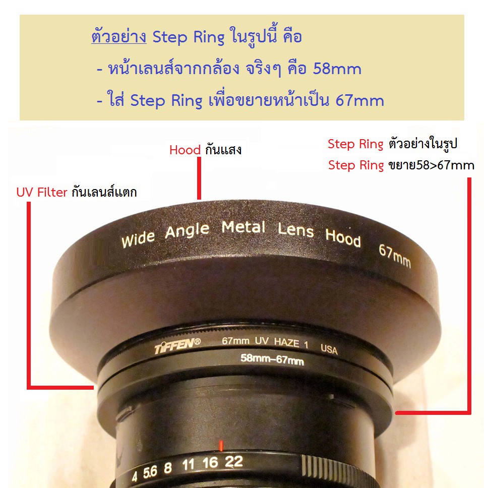 Step Ring แหวน ปรับขนาด เลนส์  (ต่อ Filter Hood) step up camera lens filter กล้อง adapter 40.5 37 43 46 52 58 62 67 zx
