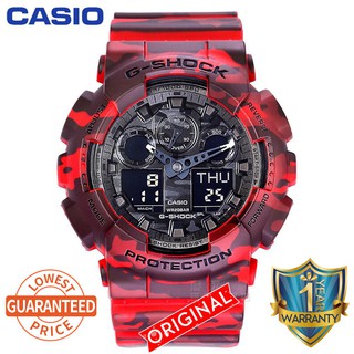 [HOT RED] Casio G-Shock ของแท้จาก GA100 สำหรับผู้ชาย Sport Quartz นาฬิกาข้อมือ GA-100