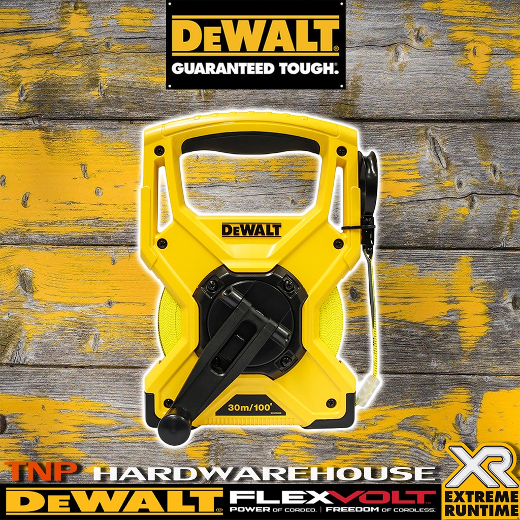 DeWALT DWHT34066 (30 เมตร) หรือ DWHT34067 (100 เมตร) เทปวัดสาย ไฟเบอร์ / เทปวัดที่