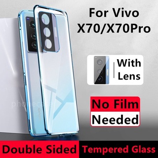 เคสโทรศัพท์กันกระแทก Double Sided Flip Phone Case Vivo X70 Pro X70Pro Tempered Glass Metal Magnetic Shockproof Casing Back Lens Camera Protection Cover