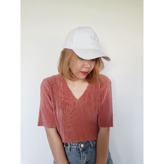 เสื้อพีชอัดกรีบแขนสั้น คอวีใส่แล้วดูคอยาว