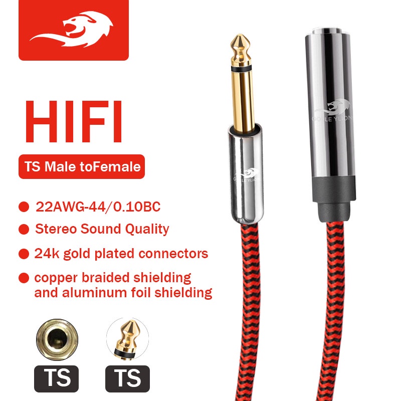 สายเคเบิ้ล 1/4 นิ้ว 6.35 มม. Mono Ts Male To Female สําหรับหูฟังกีตาร์อะแดปเตอร์เครื่องดนตรี