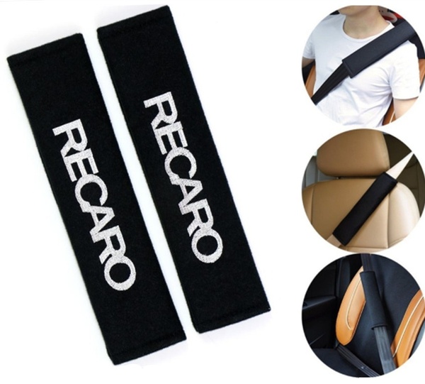 ปลอกหุ้มเข็มขัดนิรภัยผ้าฝ้ายสีด ํา 2 ชิ้นสําหรับ Recaro