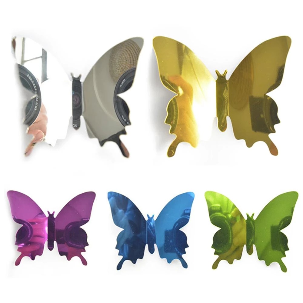 สติกเกอร์กระจก รูปผีเสื้อ 3D ลอกออกได้ สําหรับติดตกแต่งผนังห้องเด็ก งานแต่งงาน 12 ชิ้น ต่อล็อต