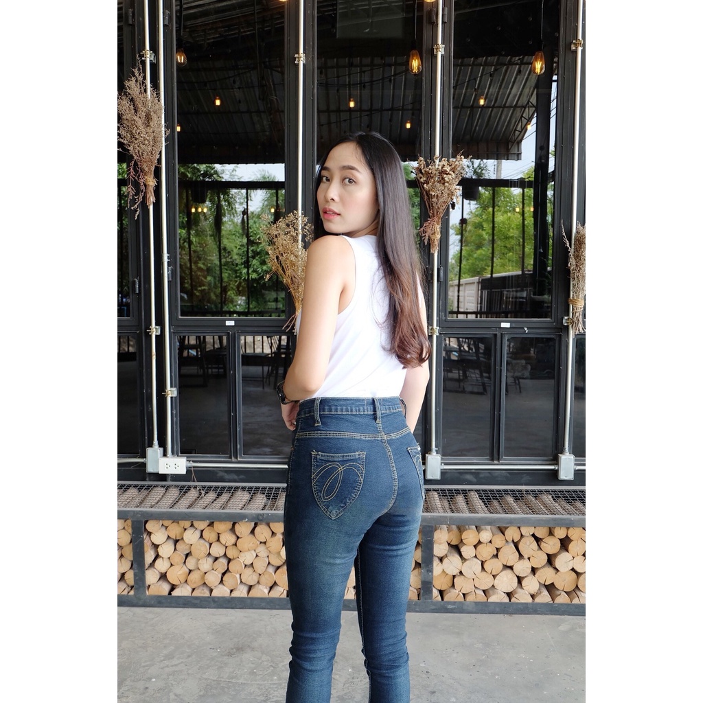 Cc jeans XXL 005 กางเกงยีนส์ผู้หญิง เอวสูง ยืด ทรงเดฟ สีสนิม เฟดหน้าขา - รูปที่ 2