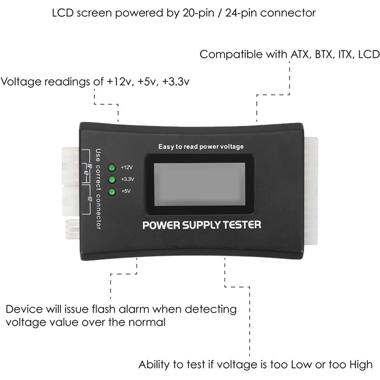 เครื่องทดสอบพาวเวอร์ซัพพลาย หน้าจอ LCD สําหรับ PC-power Supply ATX BTX ITX Compliant #8