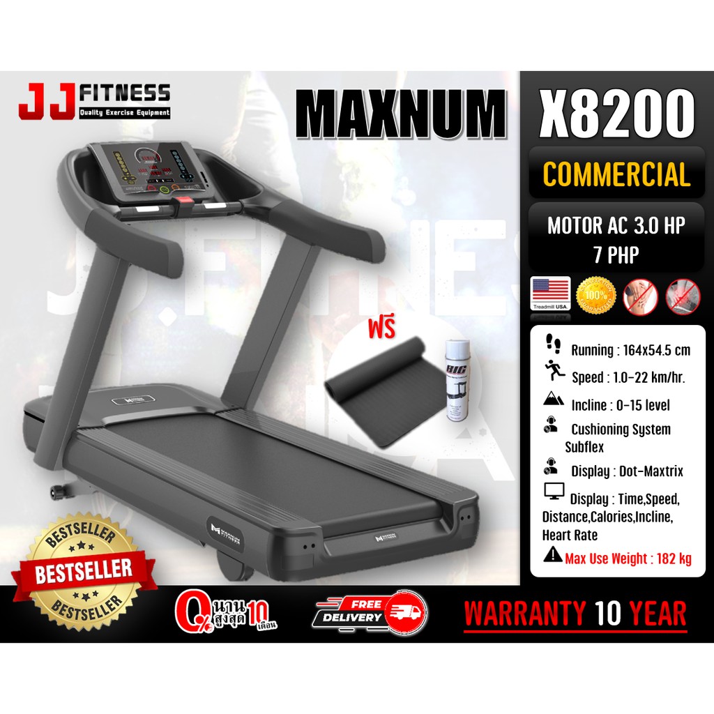 ❌เหลือ 60,900 ส่งฟรี!!❌ลู่วิ่งไฟฟ้า มอเตอร์ AC 3.0 HP (7php) แท้100% Maxnum X8200 Treadmill (Commercial)