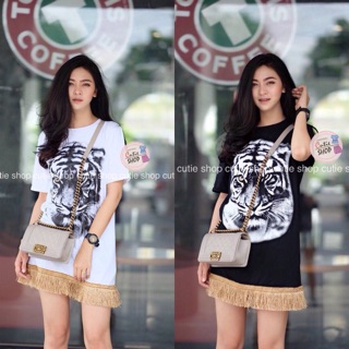 🐯🐯เดรสแต่งพู่ สกรีน ลายเสือ🐯🐯
