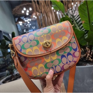 COACH CA101 WILLOW SADDLE BAG IN RAINBOW SIGNATURE CANVAS