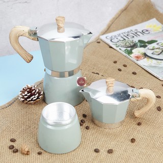 หม้อต้มกาแฟ มอคค่าพอท (MOKA POT) อลูมิเนียม สี Pastel (สีเขียวมะกอก) ขนาด 3 ถ้วย