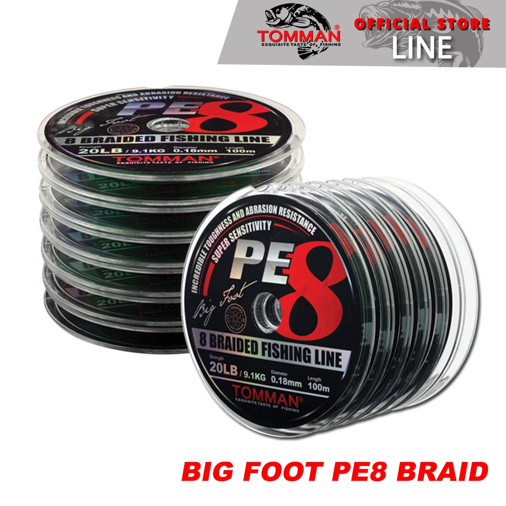 Tomman Big Foot PE8 สายตกปลาถักเปีย (100 ม.) 20LB-100LB
