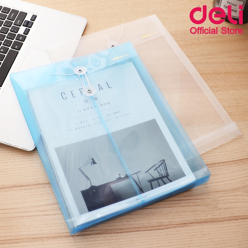 ซองเอกสารใส แบบมีเชือก Deli แฟ้ม ซองพลาสติกใส ซองใส เครื่องเขียน อุปกรณ์สำนักงาน แฟ้มใส อุปกรณ์การเรียน ขนาด A4 (1 ชิ้น)