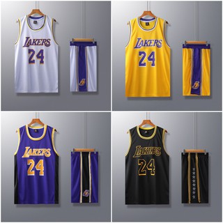 ชุดกีฬาผู้ใหญ่ ชุดบาส ลาย laker คอกลม สีเหลือง /ดำ