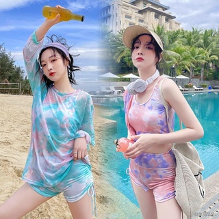 ♗❂○🏖BikiniTime (SB08) มี3สี ชุดว่ายน้ำบิกินี ฟรีไซส์ สีพาสเทล เซ็ท3ชิ้น พร้อมเสื้อคลุมแขนยาวซีทรูแขนจั๊ม บรามีฟองน้ำเสร