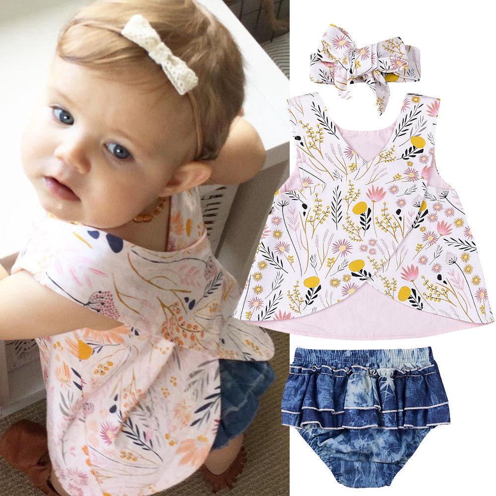 ทารกแรกเกิดทารกแรกเกิดทารกเสื้อผ้าเด็กชุดจัมเปอร์ Newborn infant Kids Baby Girl Top Dress+Pant+Headband Clothes Outfit