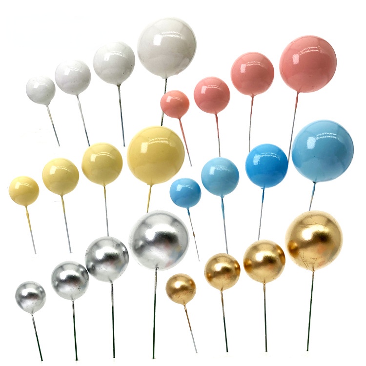 5 ชิ้น/เซ็ตโฟมสีเค้กวันเกิด Topper Ball ทอง/เงิน/สีเหลือง/สีฟ้า/สีขาว/สีชมพู Ball งานเลี้ยงวันเกิดตกแต่งเค้ก Topper Ball