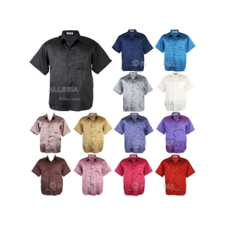โปรโมชั่น : ไซส์ M L XL เสื้อเชิ้ตผ้าไหมเทียมพิมพ์ลายสีพื้น เสื้อเชิ้ตสีพื้น เสื้อเชิ้ตลำลอง sw02