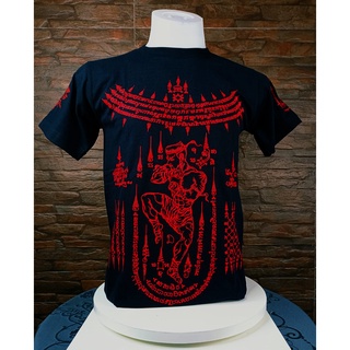 **เสื้อยืด คอกลม ลาไทย สีดำ ลายยันต์มวยไทย สำหรับผู้หญิง-ผู้ชาย ผ้าCotton100% MYDREAMT326ABLACK**