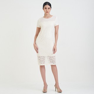 Guy Laroche Luxury Lace Shape Up Dress เดรสกีลาโรช ผ้าลูกไม้ แต่งผ้าพื้นช่วงบน (GR2JGL)