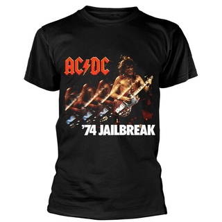 เสื้อยืดครอปGildan เสื้อยืดผ้าฝ้าย 100% พิมพ์ลายวงร็อค Ac/Dc 74 Jailbreak ของขวัญฮาโลวีนS-5XL