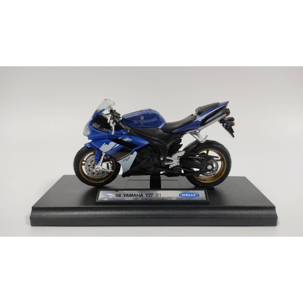 โมเดลรถมอเตอร์ไซค์  YAMAHA YZF-R1 Welly 1:18  สีน้ำเงิน