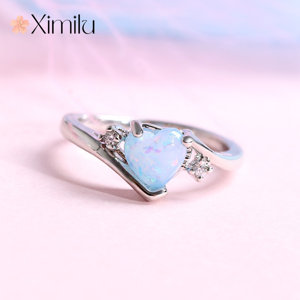 XIMILU แหวนโอปอล รูปหัวใจ ของแท้ เครื่องประดับ สําหรับผู้หญิง แหวนทองครึ่งสลึง แหวนแฟชั่น คริสต์มาส แหวนทอง