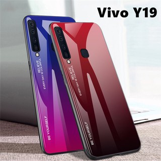 พร้อมส่งทันที Case VIVO Y19 เคสกระจกสองสี เคสเงาไล่สี สีกระจกเทมเปอร์ปลอกแก้วฝาหลังกันชน ขอบนิ่ม TPU CASE