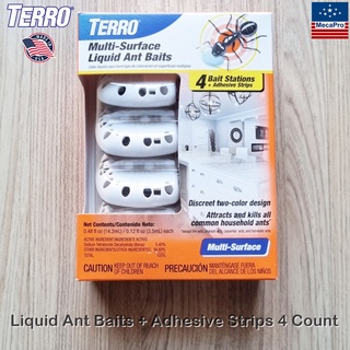 TERRO® T334B Liquid Ant Baits for Multi Surface 4 Bait Stations + Adhesive Strips ผลิตภัณฑ์กำจัดมด