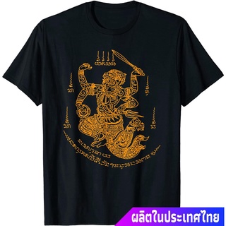 เสื้อยืดเปล่าhotประเทศไทย หนุมาน พระพุทธเจ้า เทพเจ้าลิง Sak Yant Tattoo Muay Thai Powerful Hanuman Sword Thailand T-Shir