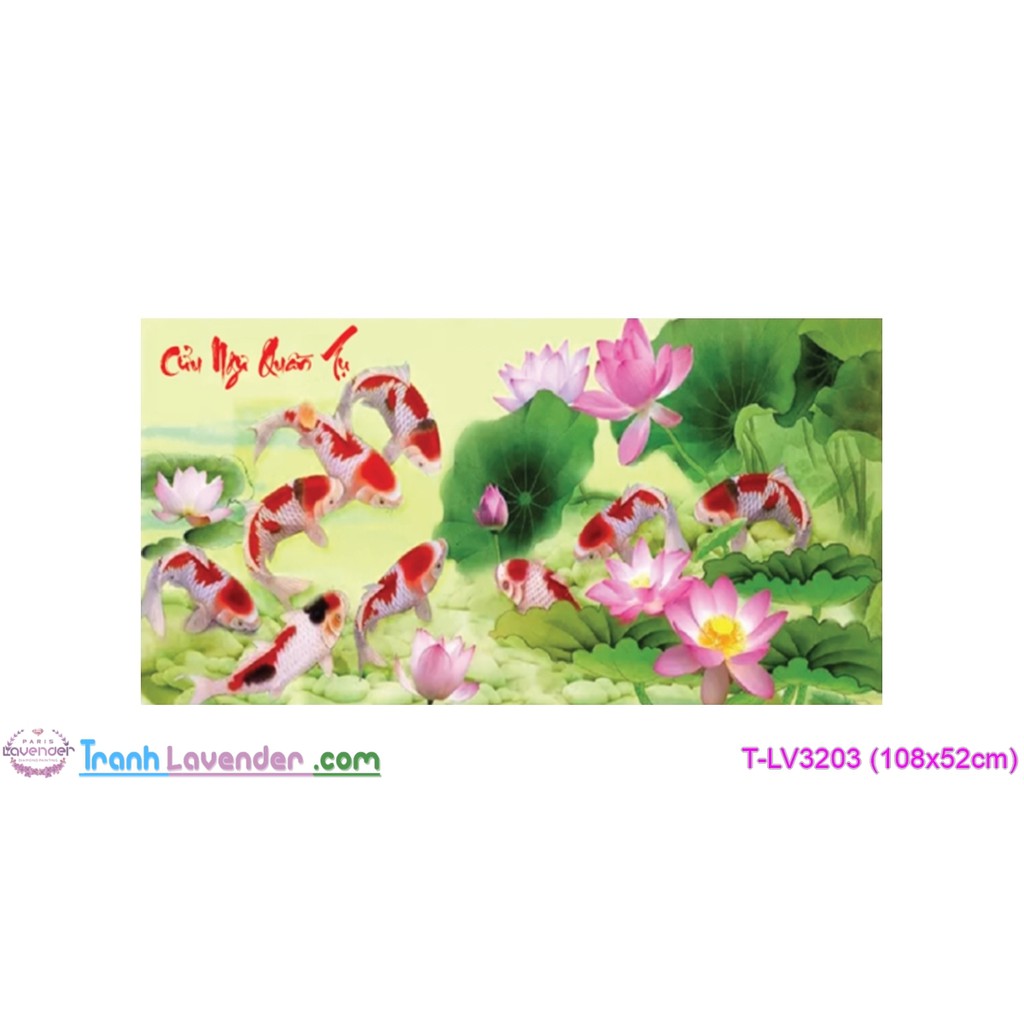 (ยังไม่ปัก)[T-LV3203)ภาพวาดปักครอสติส Cuu Ngu Quan Tu ปลา (108x52ซม.)