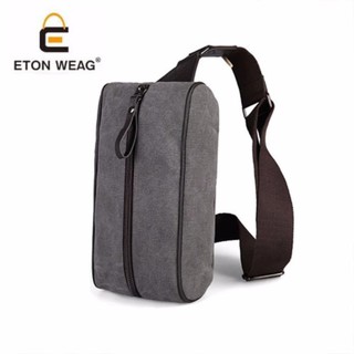 ETONWEAG กระเป๋าคาดอก สะพายข้าง สไตล์เกาหลี แคนวาส Canvas ( สีเทาดำ/Black Grey)