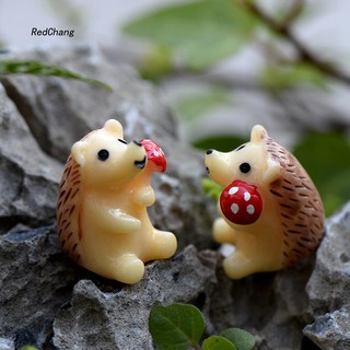 RDCG_2Pcs Hedgehog Figurine Mini Resin Decor Succulent Plants Landscape Ornaments