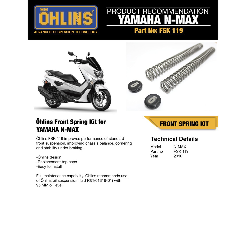 สปิงโช๊คหน้า OHLINS FSK 119 Yamaha NMAX155/2015-2022