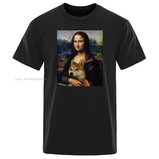 tshirtเสื้อยืดคอกลมฤดูร้อนเสื้อยืดแขนสั้นลําลอง ผ้าฝ้าย ทรงหลวม พิมพ์ลาย Mona Lisa Shiba Inu Doge แฟชั่นฤดูร้อน สําหรับผ