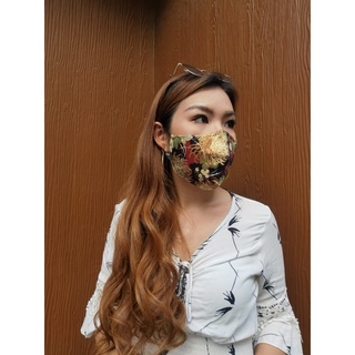 FACE MASK 3D FM-LSK5 หน้ากากผ้าทรง 3D ลายดอกไม้ พื้นสีดำ