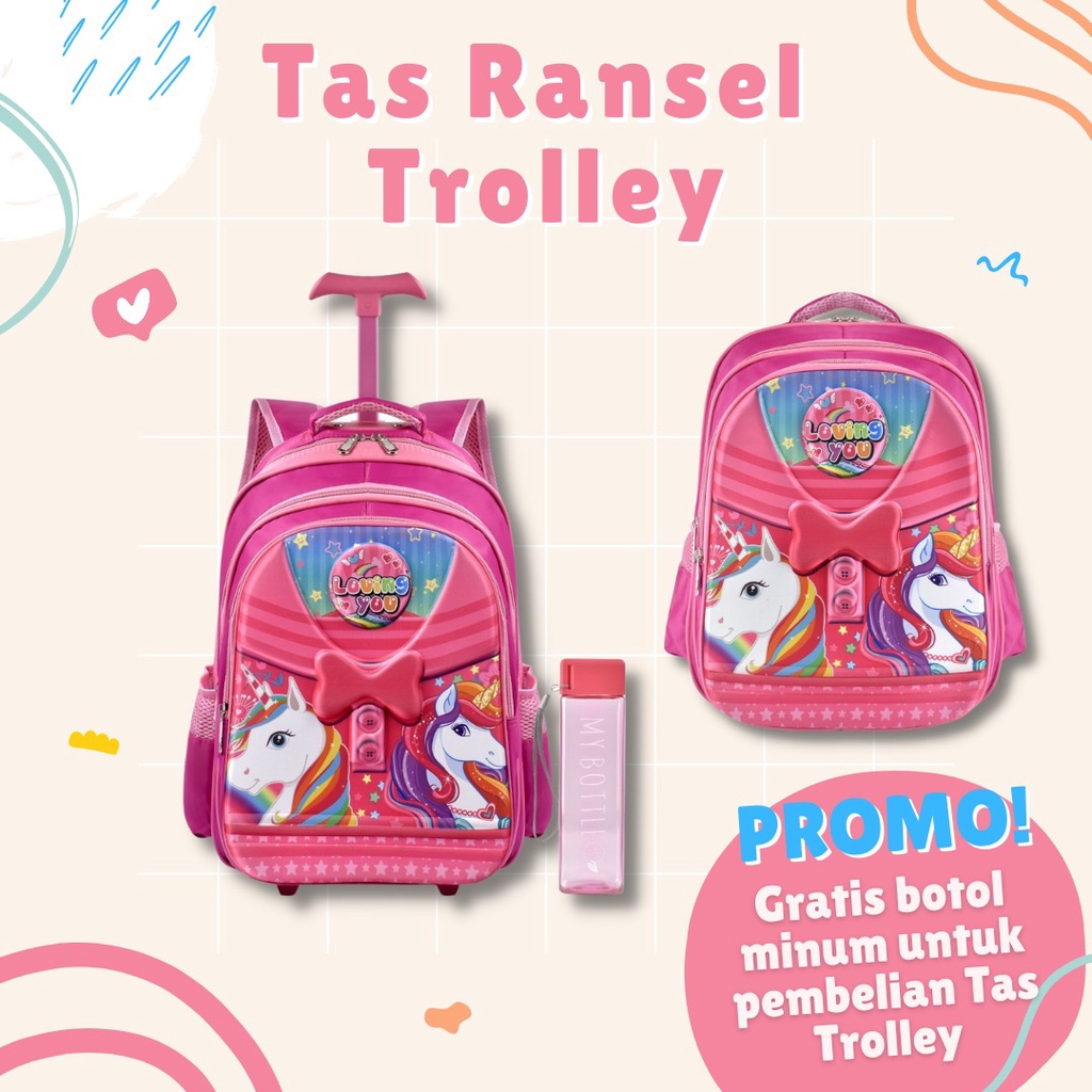 (Moonie Bags) กระเป๋านักเรียนการ์ตูน 1216 & Trolly 1218 Girls 16 Inch Girls Bags School Backpacks (F