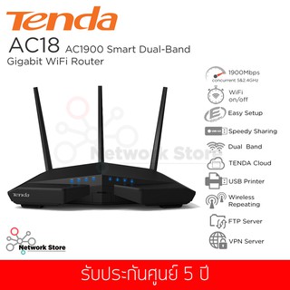 Tenda รุ่น AC18/Router/AC1900 Smart Dual-Band Gigabit WiFi Router