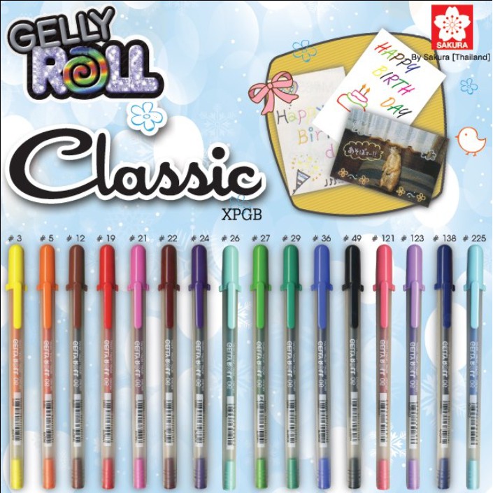 ปากกา ปากกาเจล เจลสี Gelly Roll Classic มีให้เลือกถึง 16 เฉดสี เจลสีกันน้ำได้ ขนาดหัว 0.3 มม