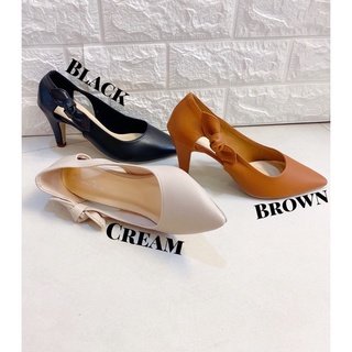 คัทชู ส้น3นิ้ว หนังนิ่มโบว์ข้าง SHOESNITA*09-35