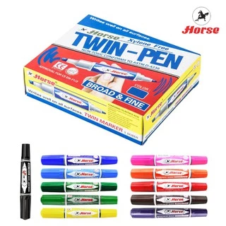 [กล่อง12 แท่ง] ปากกาเคมี 2 หัว ตราม้า รุ่น TWIN-PEN ปากกามาร์คเกอร์ ลบไม่ได้ Permanent Marker กันน้ำ