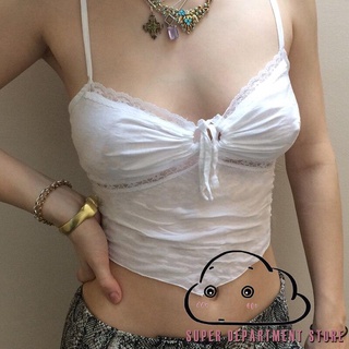 Women´s Sexy Camisole White Sleeveless Backless Low Cut Lace Trim Sling Vest