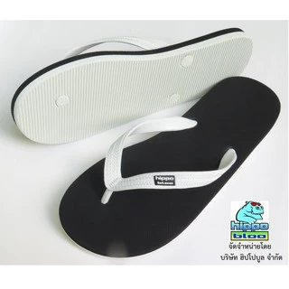 Hippo bloo รองเท้าแตะฮิปโปบูล รองเท้ายางพารา ชาย/หญิง BLACK and WHITE ดำ / ขาว หูขาว