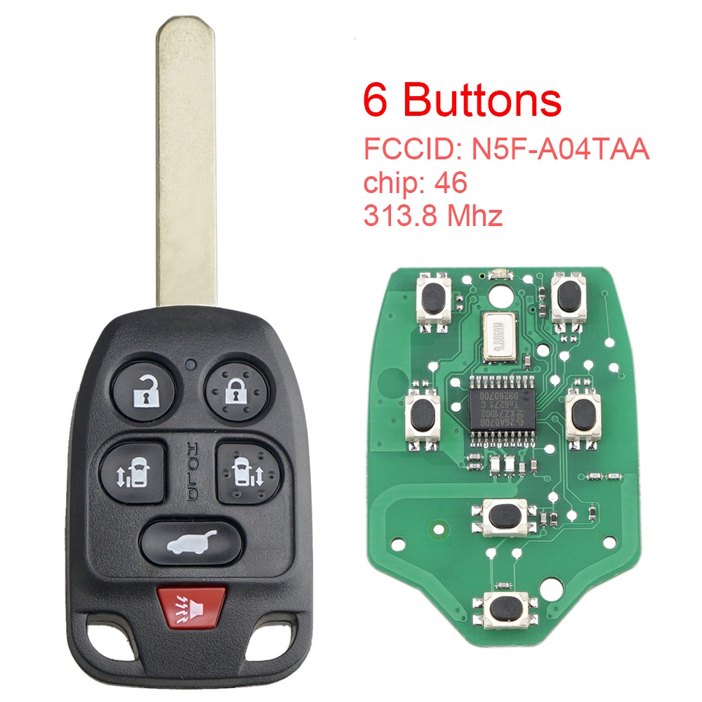 6 ปุ่ม 313.8Mhz รถ Remote Key Fob พร้อม ID46 ชิป N5F-A04TAA Fit สําหรับ Honda Odyssey 2011 2012 2013