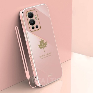 New เคสโทรศัพท์ Infinix HOT 12i / HOT 12 PLAY / HOT12 / HOT 11s NFC 11 PLAY Fashion with Hand Rope Cover InfinixHot12Play เคส Maple Leaf Electroplated Soft Case